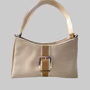 Mondani New York Vintage Beige Cloth Vinyl Shoulder Purse